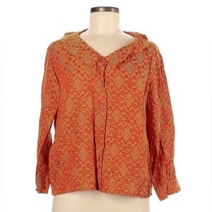 Amy Rigg Orange Floral Embroidered Button Down Blouse Shirt Lagenlook